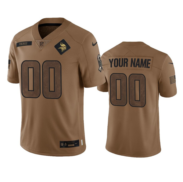 Men%27s Minnesota Vikings Active Player Custom 2023 Brown Salute To Setvice Limited Football Stitched Jersey
